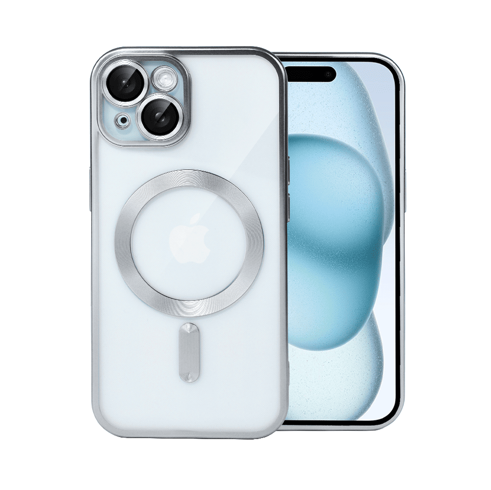 Etui do iPhone 15 Plus MagSafe Luxury Protect przeźroczyste, z osłoną aparatu, Titanium Finish, srebrne