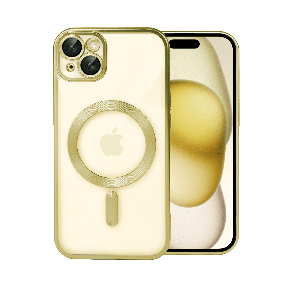 Etui do iPhone 15 MagSafe Luxury Protect przeźroczyste, z osłoną aparatu, Titanium Finish, złote