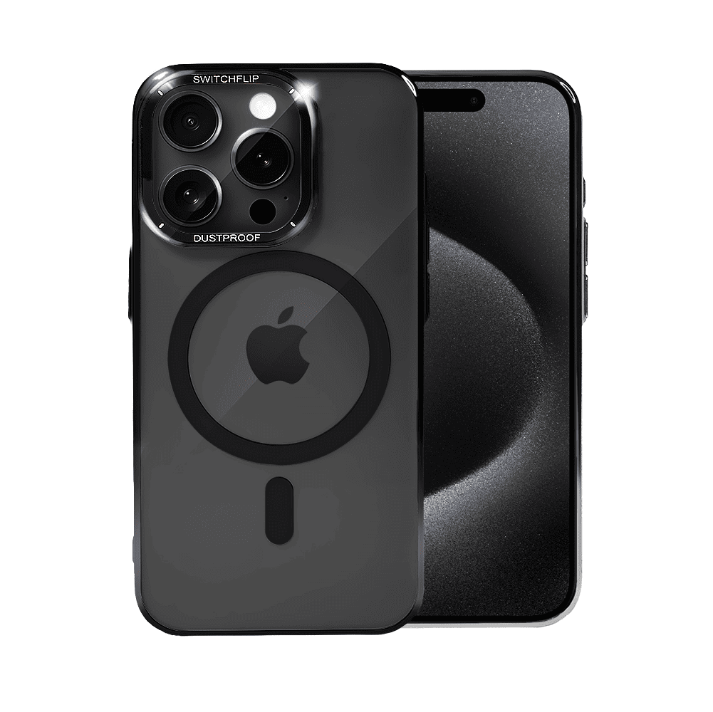 Etui do iPhone 15 Pro Max Cam Window, z osłoną aparatu i podstawką, twarde, czarne (OUTLET)