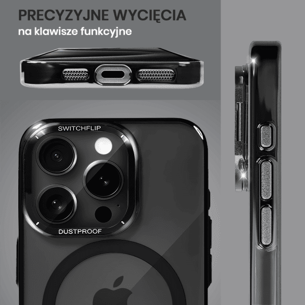 etui do iphone 15 pro cam window, z osłoną aparatu i podstawką, twarde, czarne