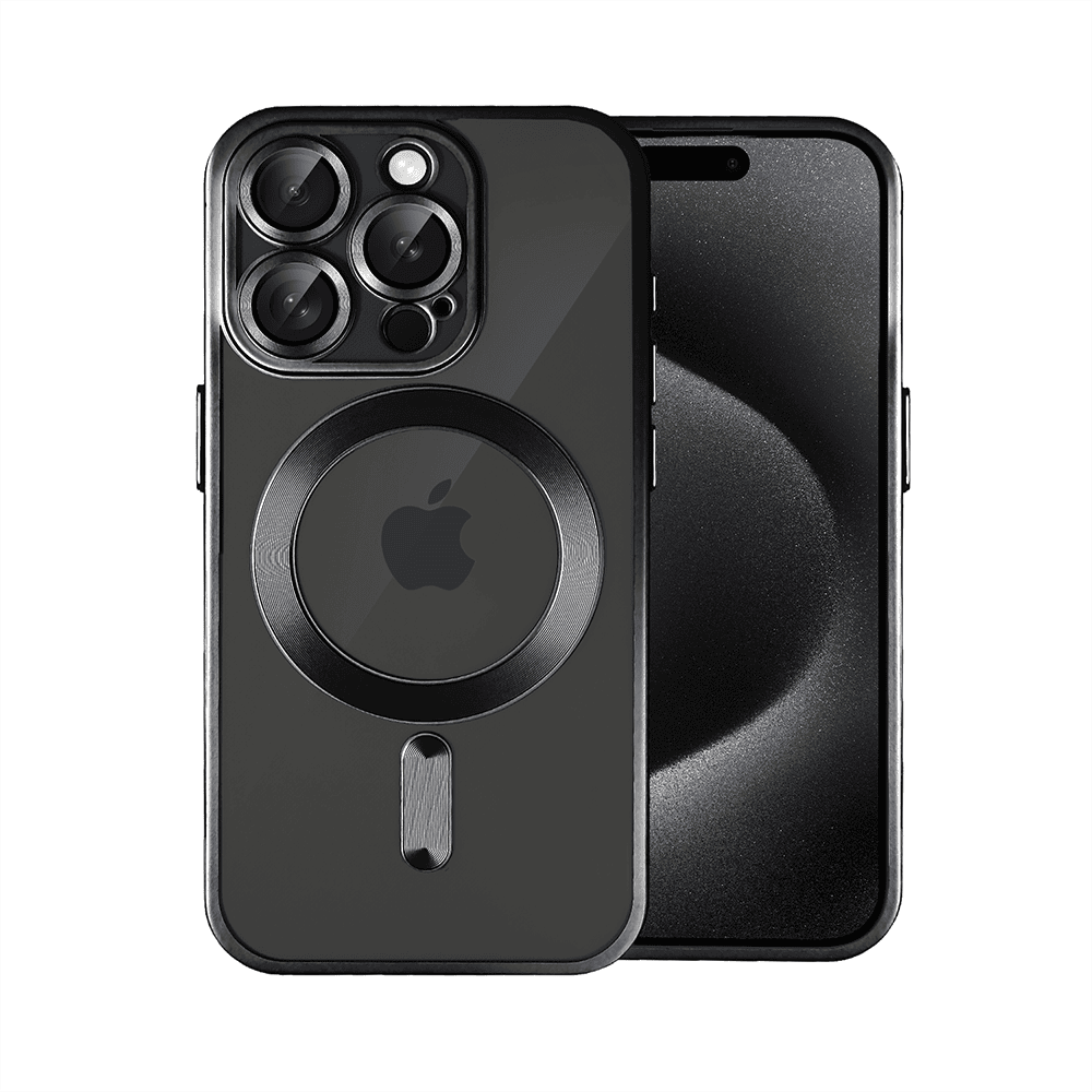 Etui do iPhone 15 Pro Max MagSafe Luxury Protect przeźroczyste, z osłoną aparatu, Titanium Finish, czarne