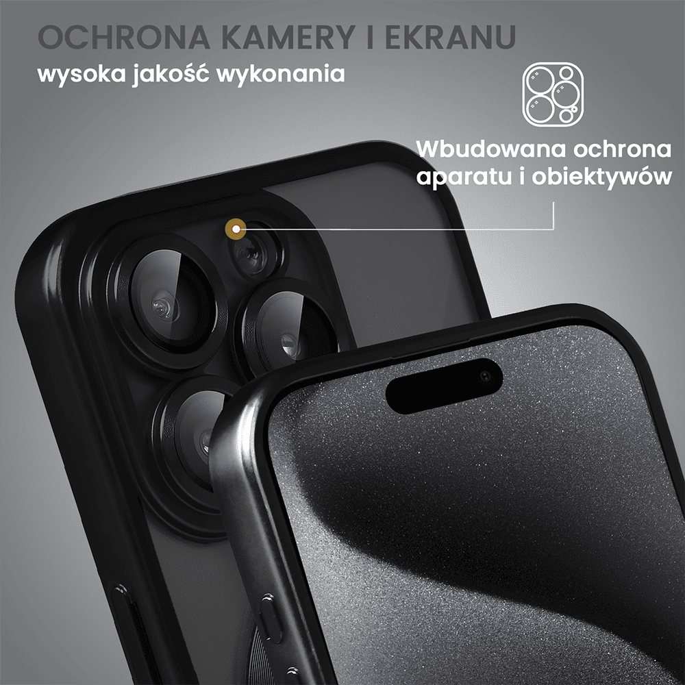 etui do iphone 15 pro magsafe luxury protect przeźroczyste, z osłoną aparatu, titanium finish, czarne