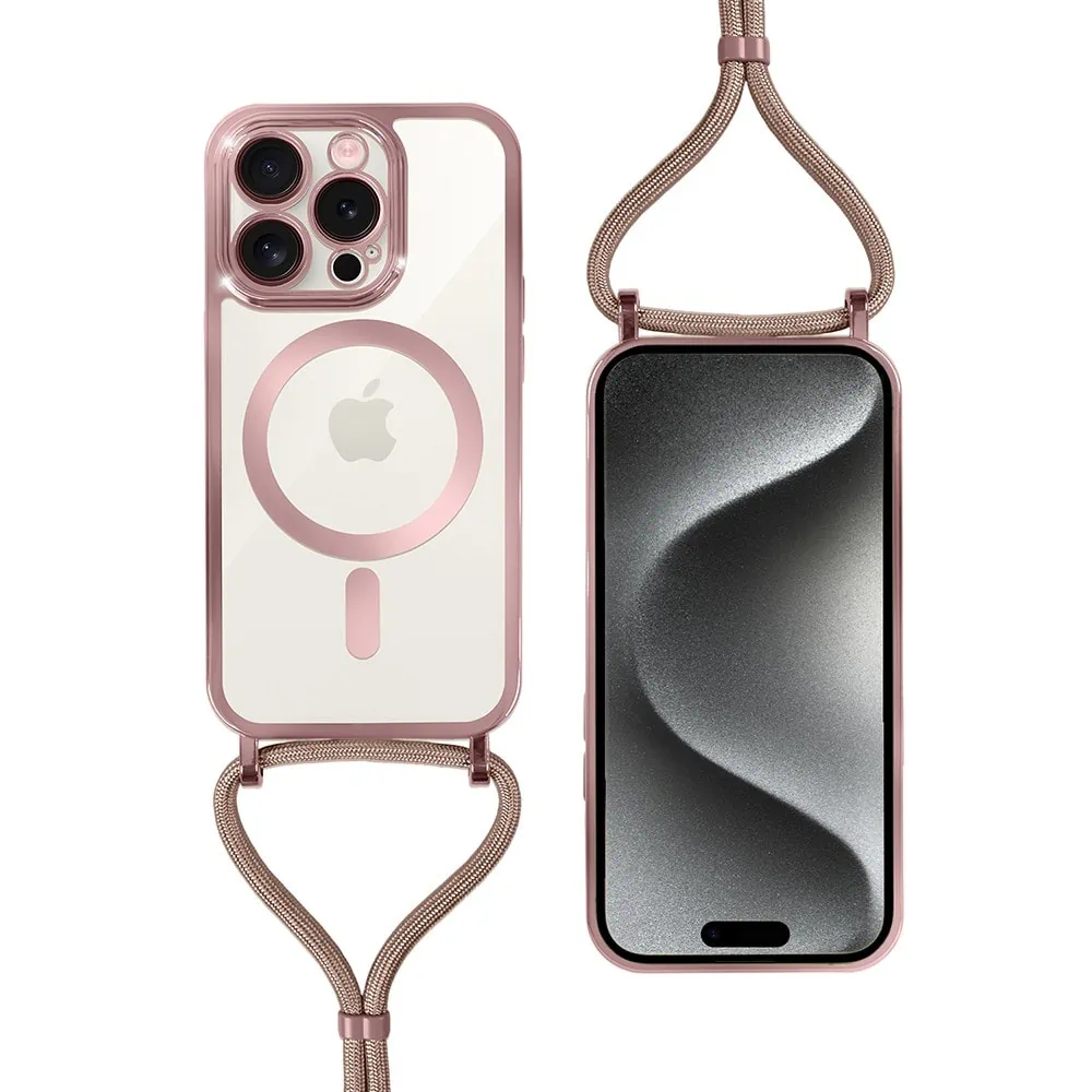 Etui do iPhone 15 Pro Max Magsafe Slim Crossbody, jak torebka, różowe