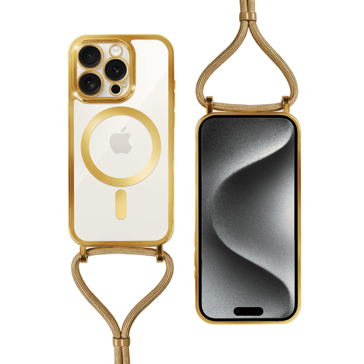 etui do iphone 15 pro magsafe slim crossbody, jak torebka, złote