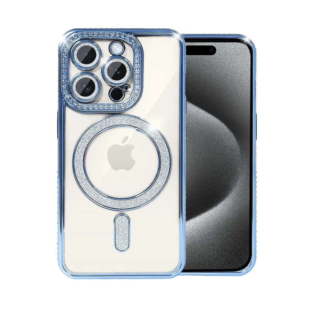 Etui do iPhone 15 Pro Diadem Glow, błyszczące z MagSafe, przeźroczyste, niebieskie