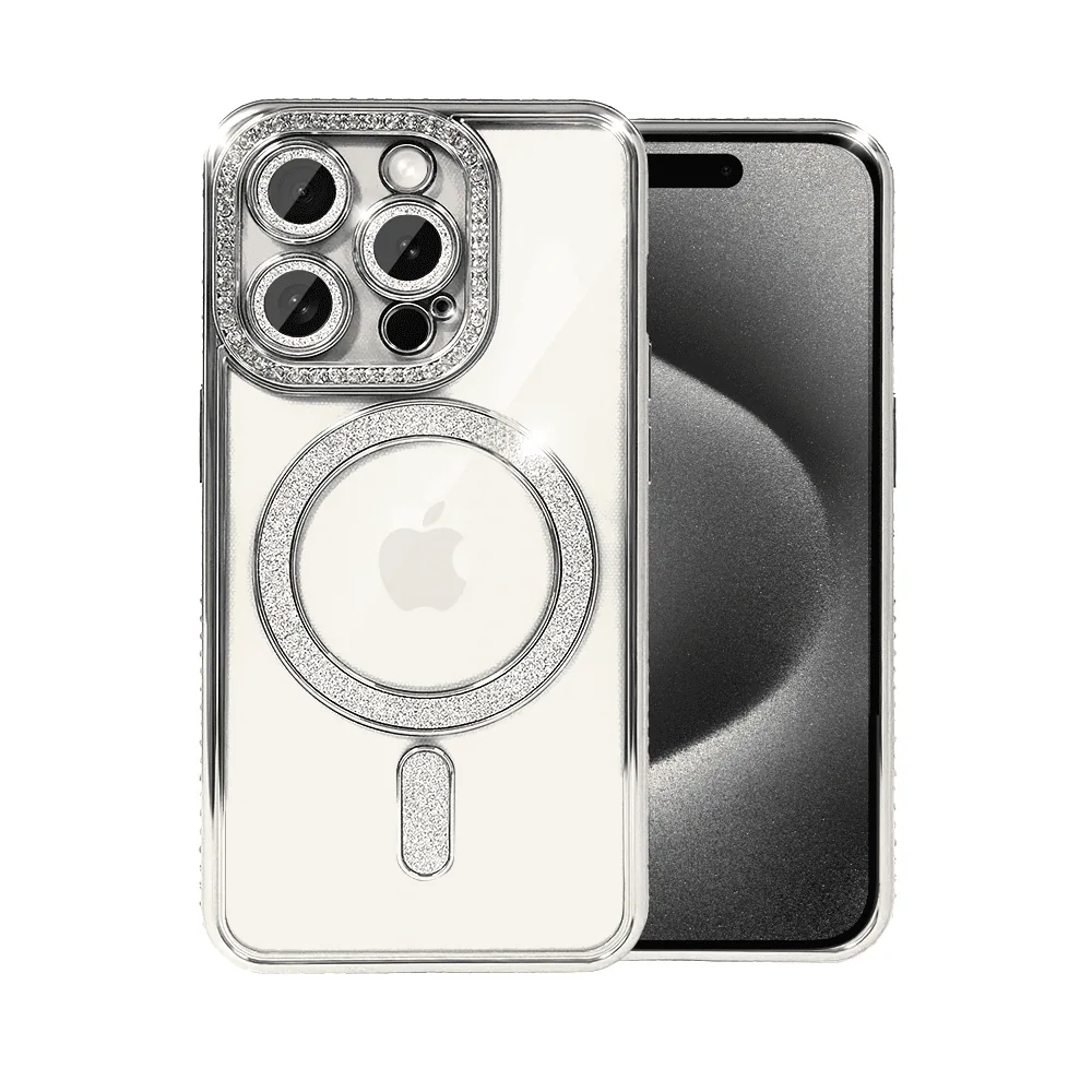 Etui do iPhone 14 Pro Diadem Glow, błyszczące z MagSafe, przeźroczyste, srebrne