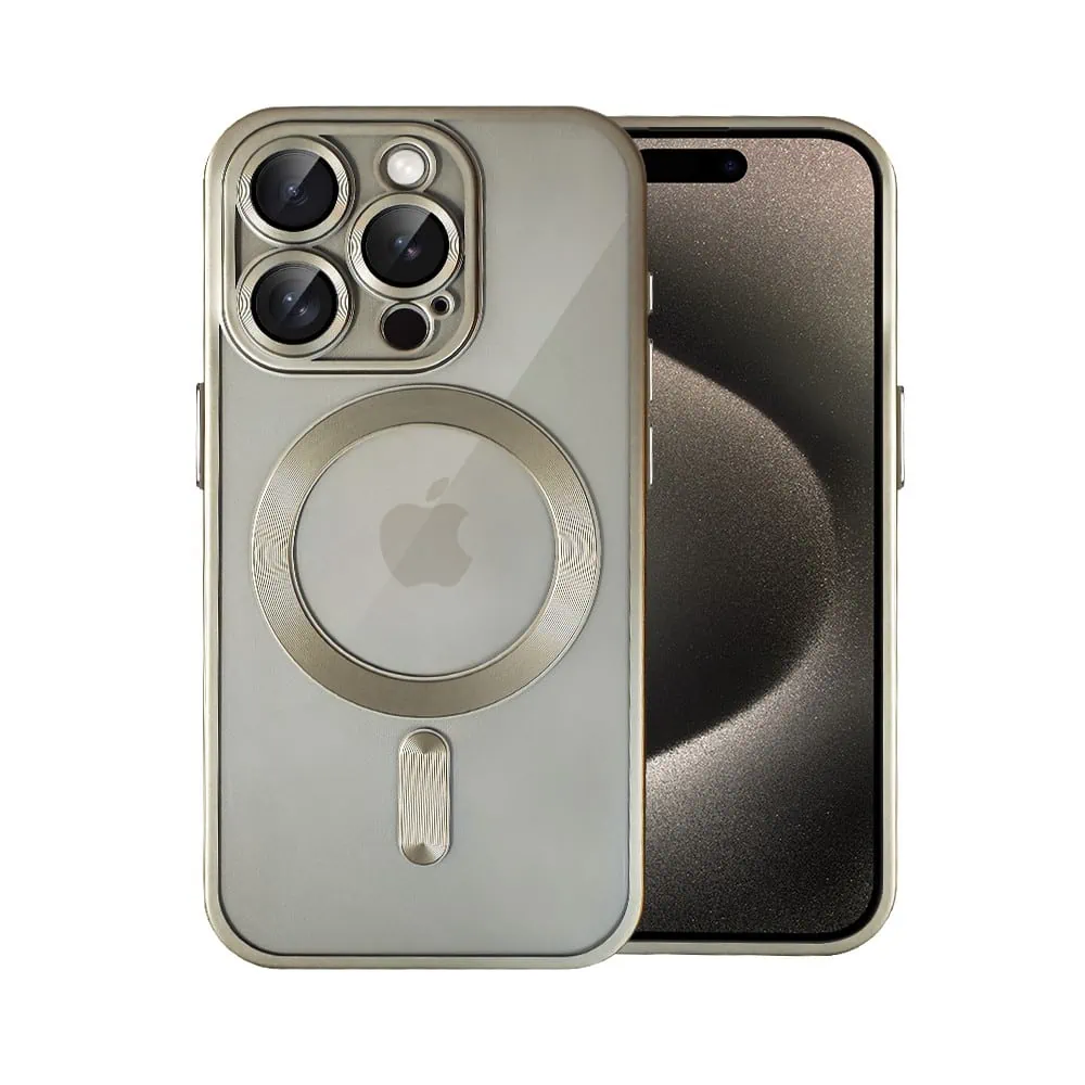 Etui do iPhone 15 Pro MagSafe Luxury Protect przeźroczyste, z osłoną aparatu, Titanium Finish, naturalnie tytanowe