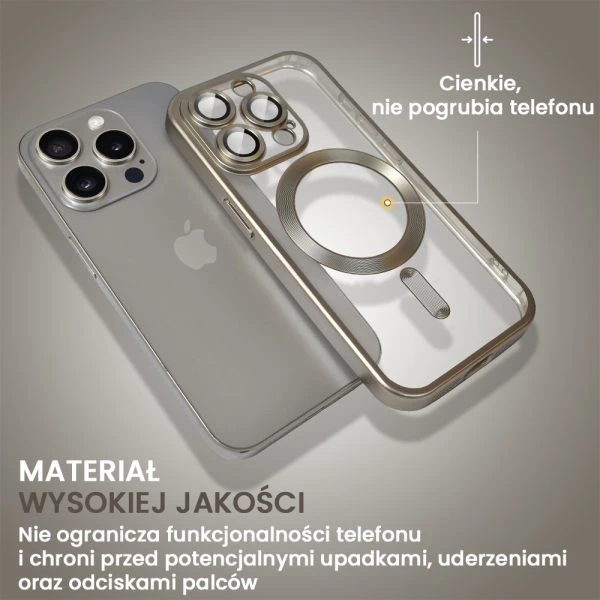 etui do iphone 15 pro max magsafe luxury protect przeźroczyste, z osłoną aparatu, titanium finish, naturalnie tytanowe