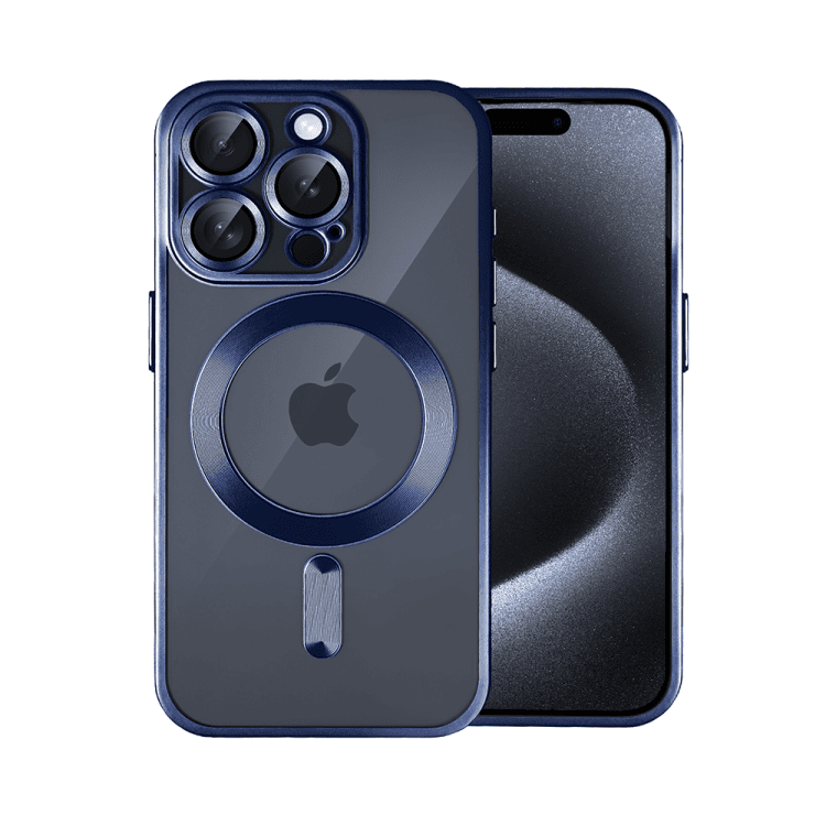 etui do iphone 15 pro max magsafe luxury protect przeźroczyste, z osłoną aparatu, titanium finish, tytan błękitny