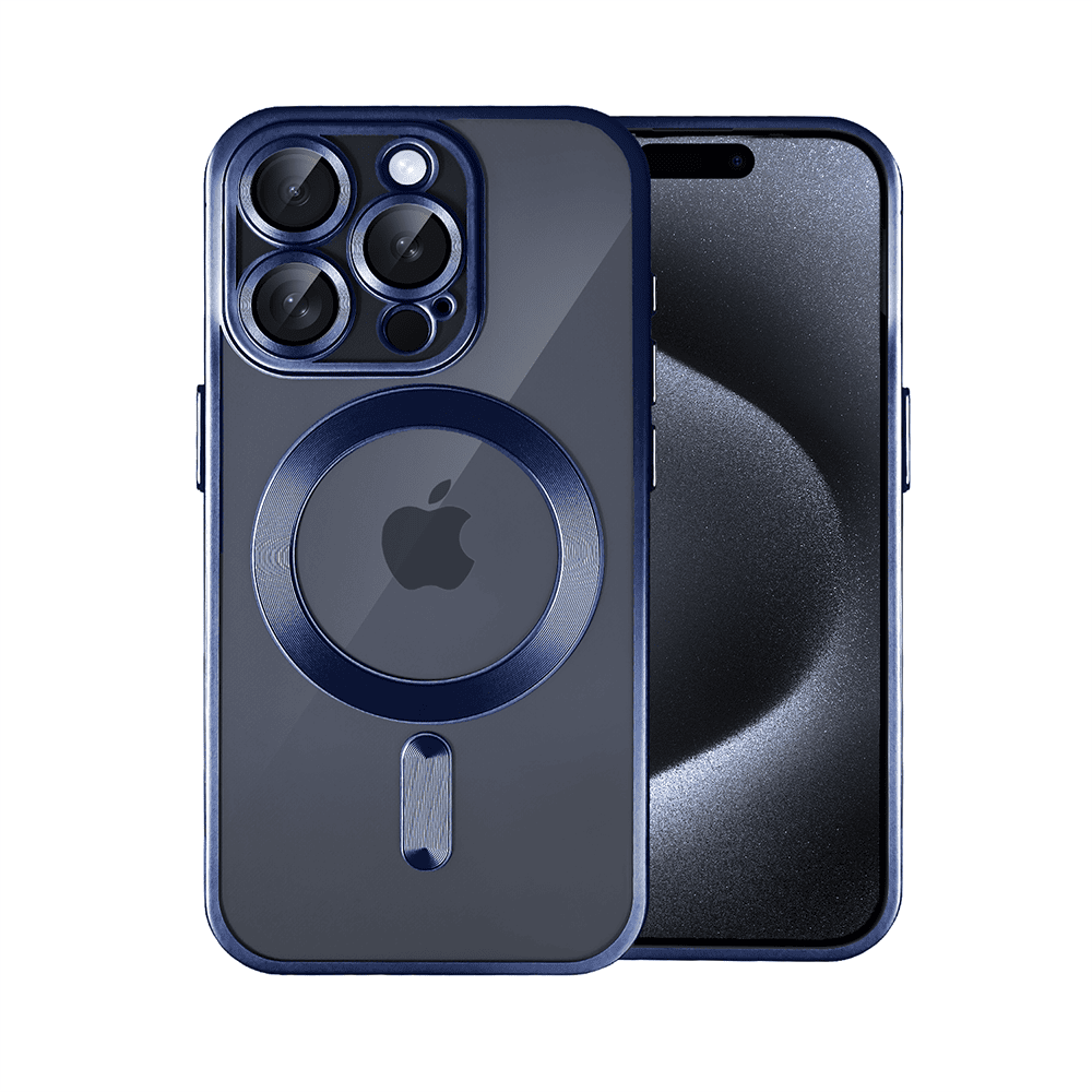 Etui do iPhone 15 Pro MagSafe Luxury Protect przeźroczyste, z osłoną aparatu, Titanium Finish, tytan błękitny