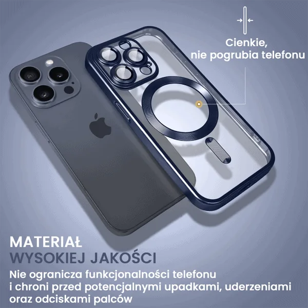 etui do iphone 15 pro max magsafe luxury protect przeźroczyste, z osłoną aparatu, titanium finish, tytan błękitny