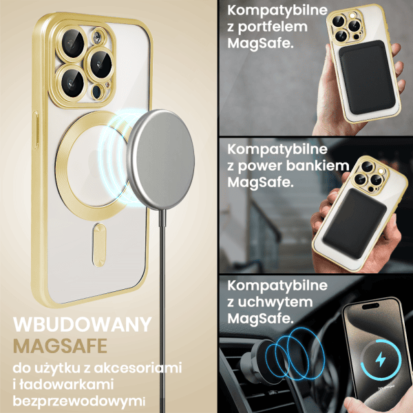 etui do iphone 15 pro max magsafe luxury protect przeźroczyste, z osłoną aparatu, titanium finish, naturalnie tytanowe (kopia)
