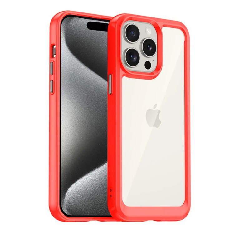 etui do iphone 15 pro max, przeźroczyste, twardy tył, pomarańczowe