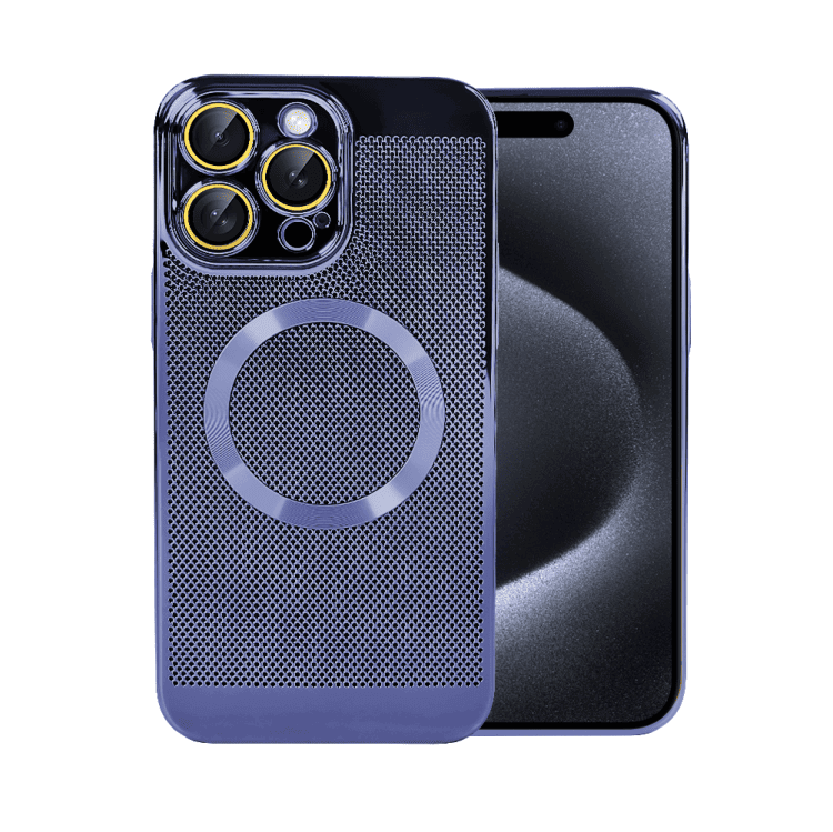 etui do iphone 15 pro max z magsafe, cienkie, twarde, oddychające, z osłoną aparatu, granatowe