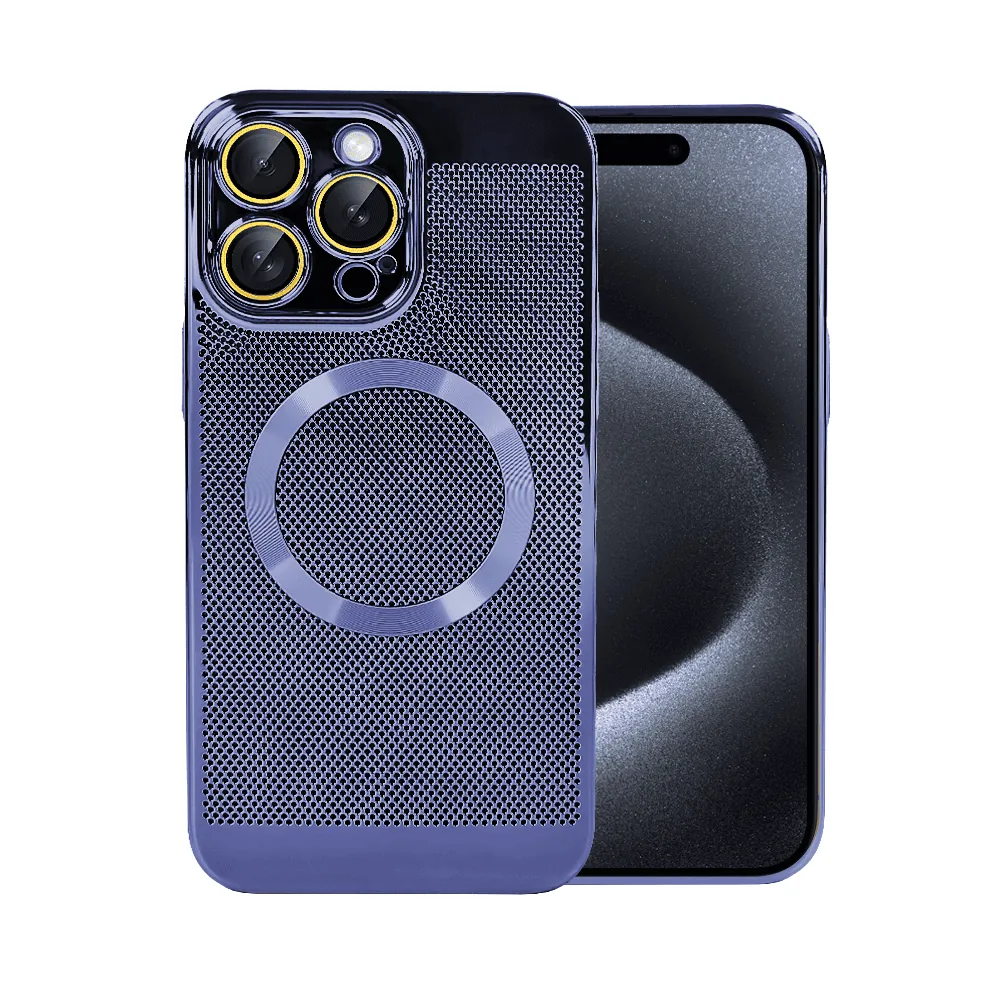 Etui do iPhone 15 Pro z Magsafe, cienkie, twarde, oddychające, z osłoną aparatu, granatowe