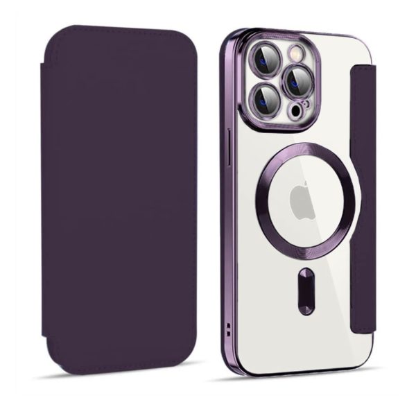etui do iphone 15 pro typu książka book magsafe lens protect, z klapką, głęboka purpura