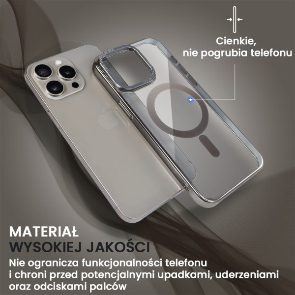 etui do iphone 15 pro skin shield, cienkie, twardy tył, ,titanium finish, tytanowe