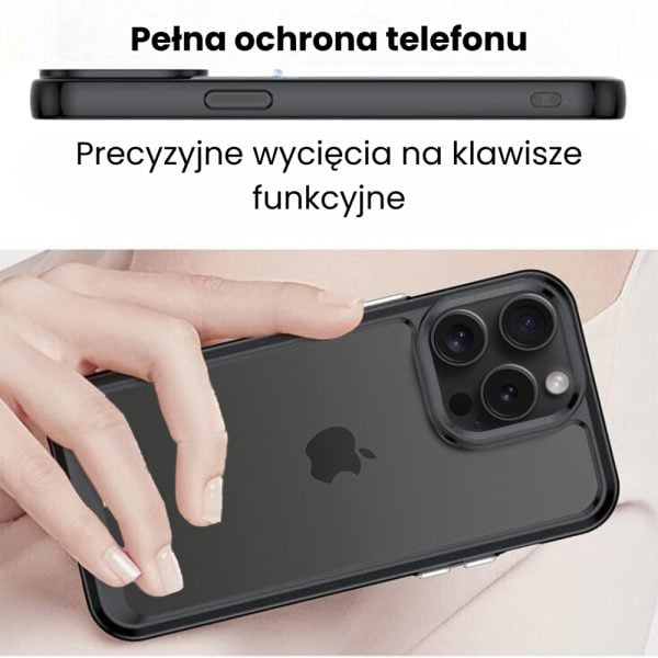 etui do iphone 15, przeźroczyste, twardy tył, czarne (kopia)