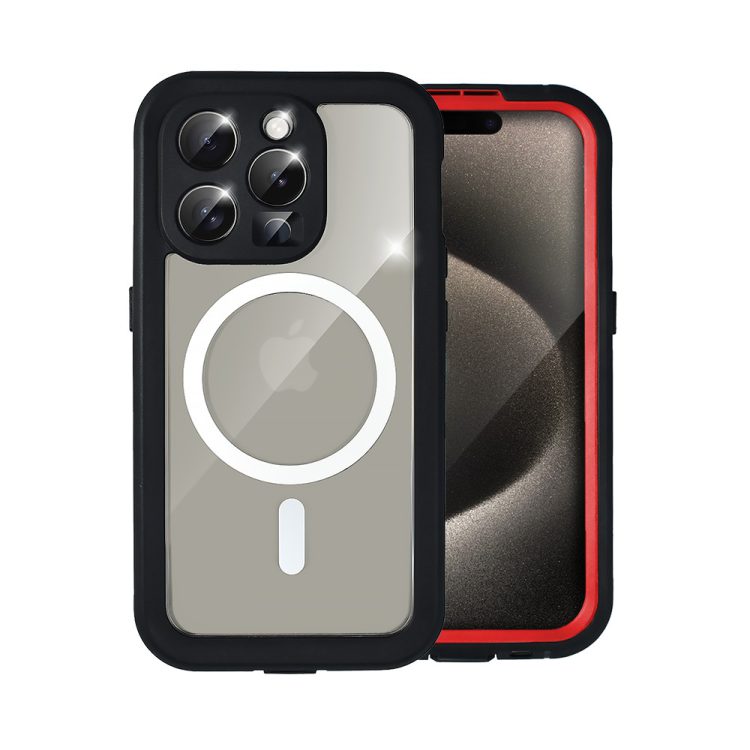 etui do iphone 15 pro wodoodporne z magsafe, pancerne, przeźroczyste, czarne (kopia)