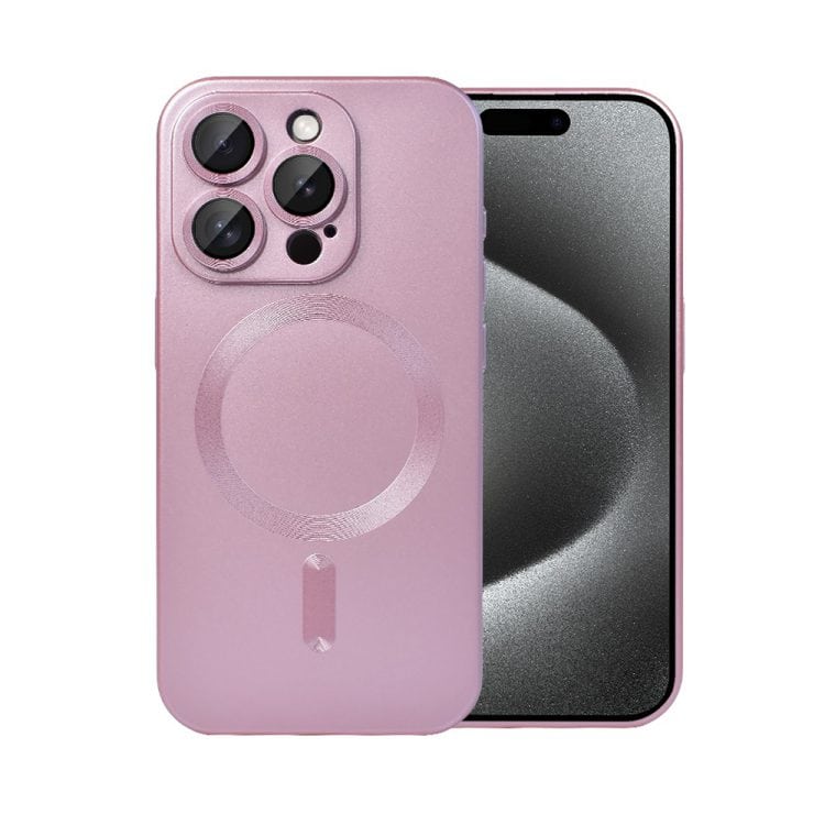 etui do iphone 15 pro z magsafe, cienkie, metaliczne, z osłoną apratu, złoty róż