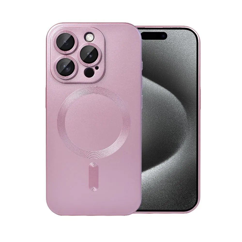 Etui do iPhone 15 Pro Max z Magsafe, cienkie, metaliczne, z osłoną aparatu, złoty róż (OUTLET)