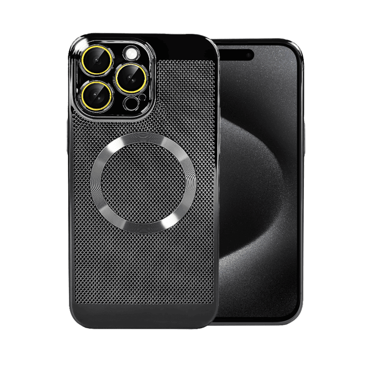 etui do iphone 15 pro z magsafe, cienkie, twarde, oddychające, z osłoną aparatu, złote