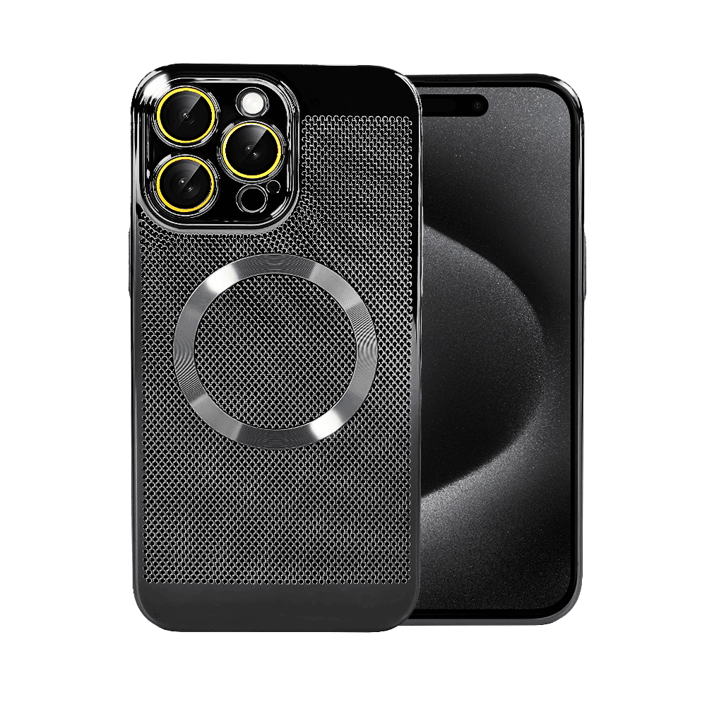 Etui do iPhone 15 Pro z Magsafe, cienkie, twarde, oddychające, z osłoną aparatu, czarne