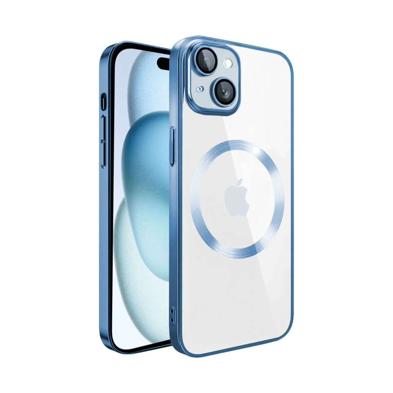 Etui do iPhone 15 Slim Protect Full Cover MagSafe Hard Back, twardy tył, przeźroczyste, górski niebieski