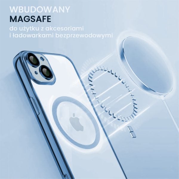 etui iphone 15 slim protect full cover magsafe hard back, twardy tył, przeźroczyste, górski niebieski