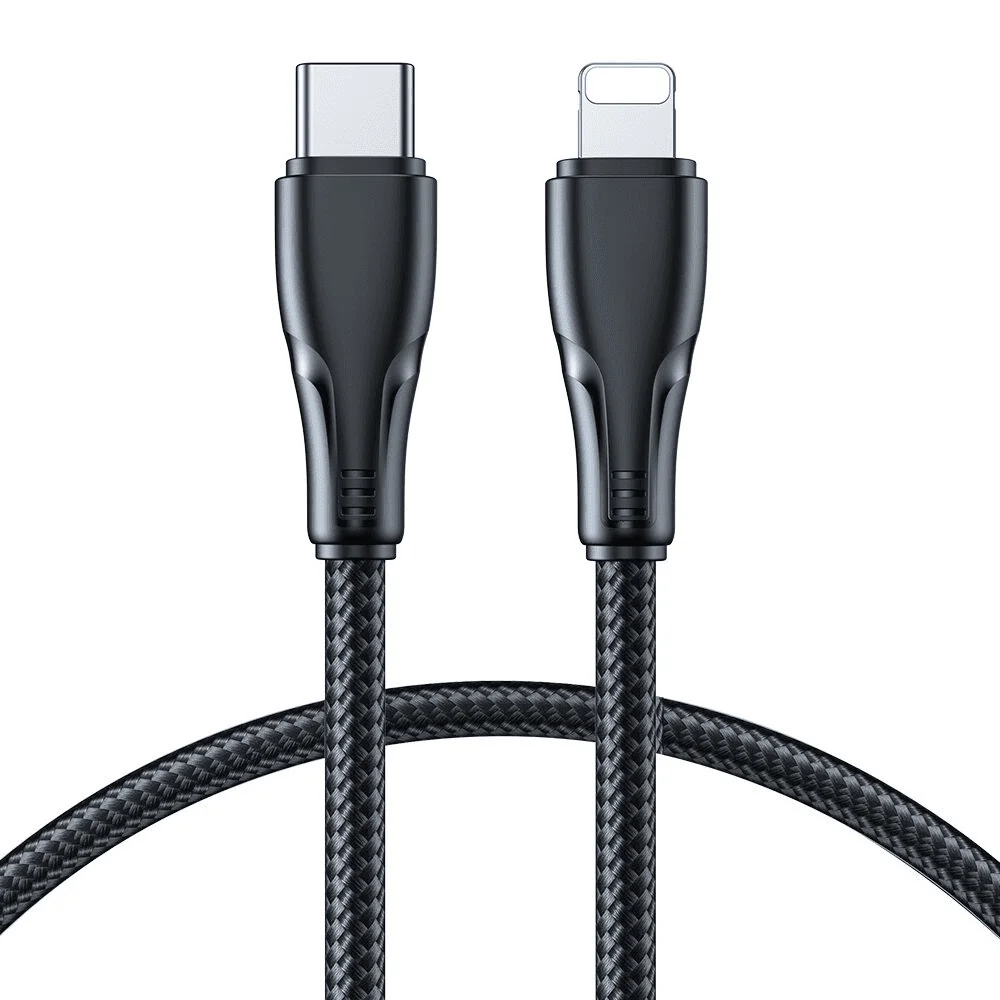 Kabel USB Typ C – Lightning, 20W, szybkie ładowanie, transmisja danych, 0.25 metra, czarny