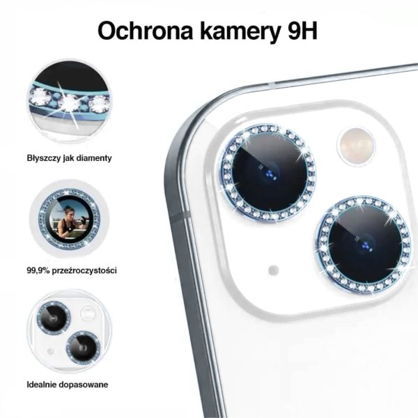 luksusowa diamentowa osłona obiektywów, szkło na aparat iphone 14, niebieski (kopia)