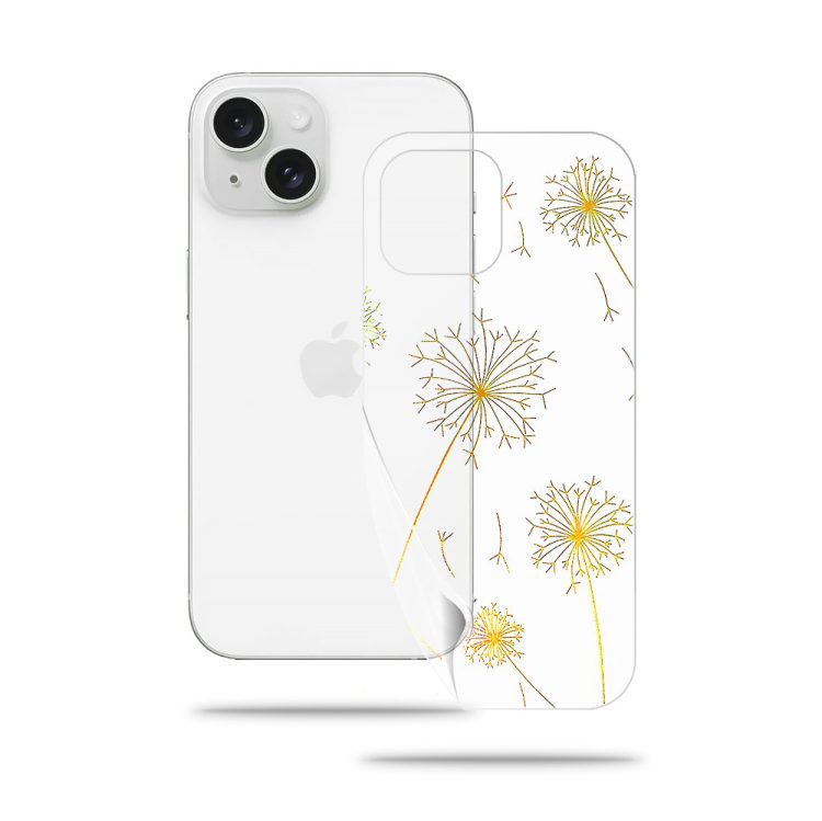 złota folia hydrożelowa do iphone 13 na tył ochronna, wzór dmuchawce
