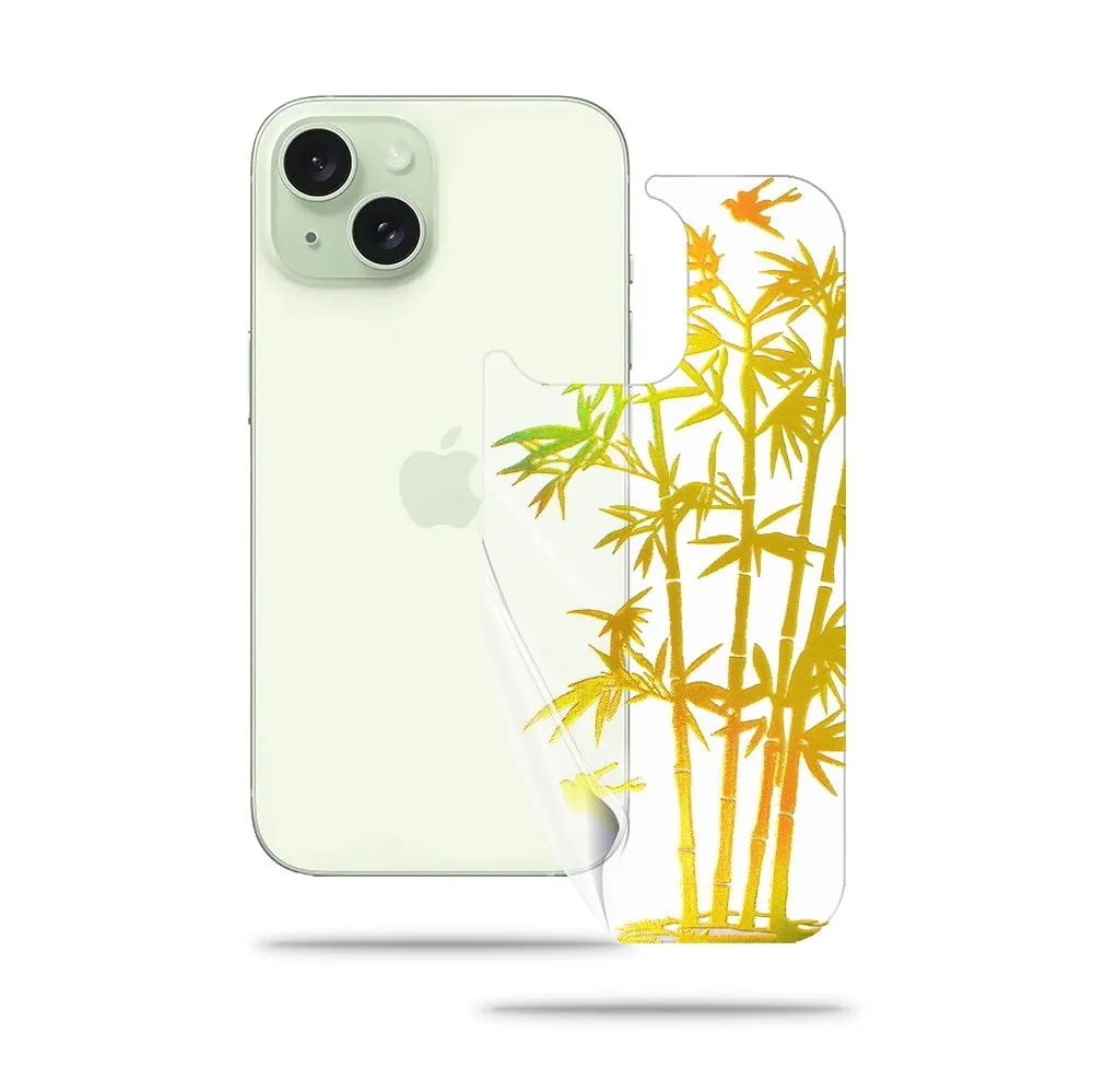 złota folia hydrożelowa do iphone 15 na tył ochronna, wzór bambus