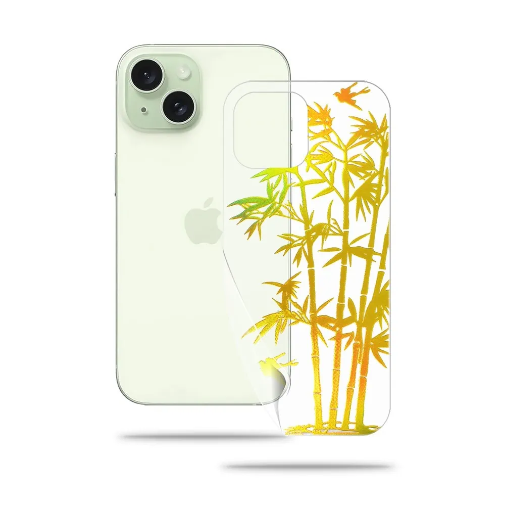 Złota folia hydrożelowa do iPhone 15 na tył ochronna, wzór bambus