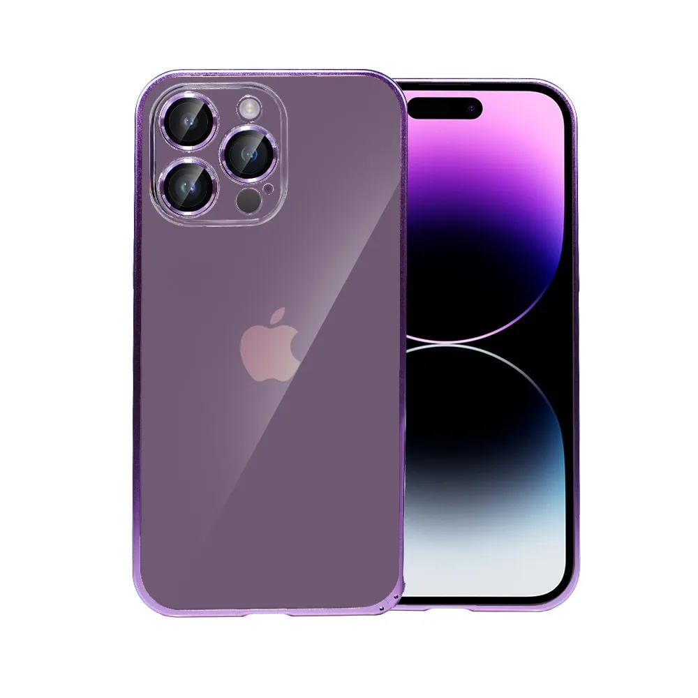 Etui do iPhone 14 Pro Metalic Frame Oryginal matowe, ochrona aparatu, purpurowa ramka