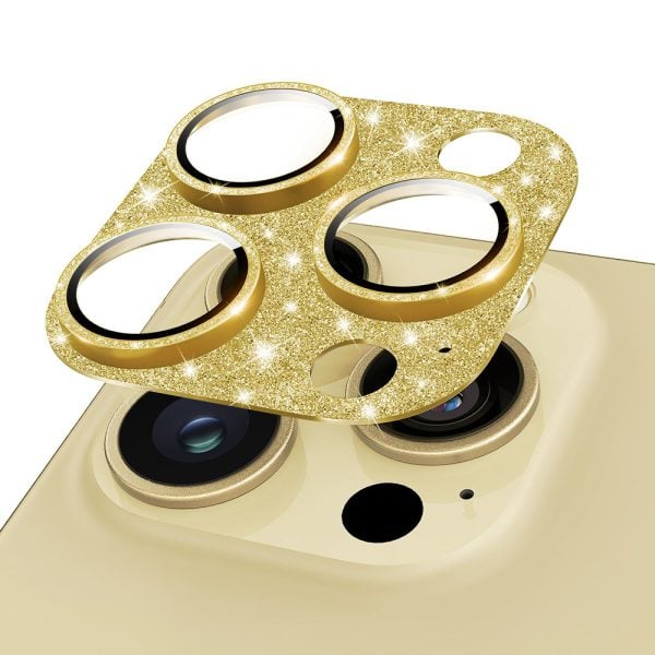iphone 14 pro gładka metalowa osłona na cały aparat, wbudowane szkła 9h, złota (kopia)