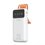 Duży, pojemny power bank 20000mAh 3w1 (Lightning, USB Typ C, micro USB) wyświetlacz LED, biały