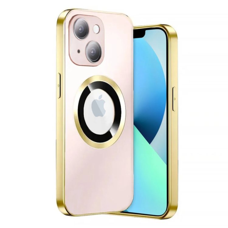 etui do iphone 13 gold noble brush magsafe z widocznym logo i osłoną na aparat, złote