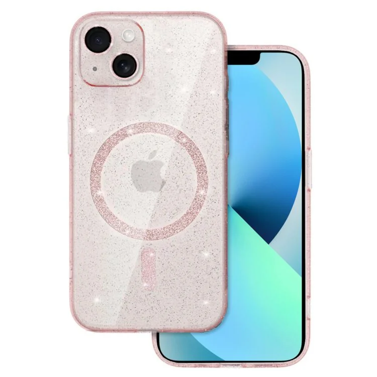 etui do iphone 13 z magsafe, przeźroczyste, błyszczący brokat, różowe