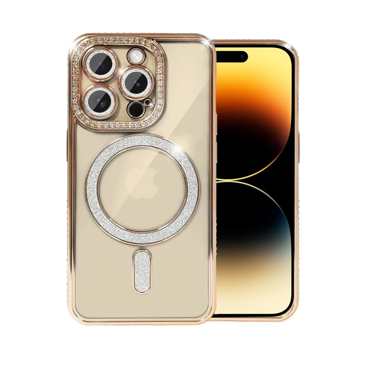 Etui do iPhone 14 Pro Max Diadem Glow, błyszczące z MagSafe, przeźroczyste, złote (OUTLET)