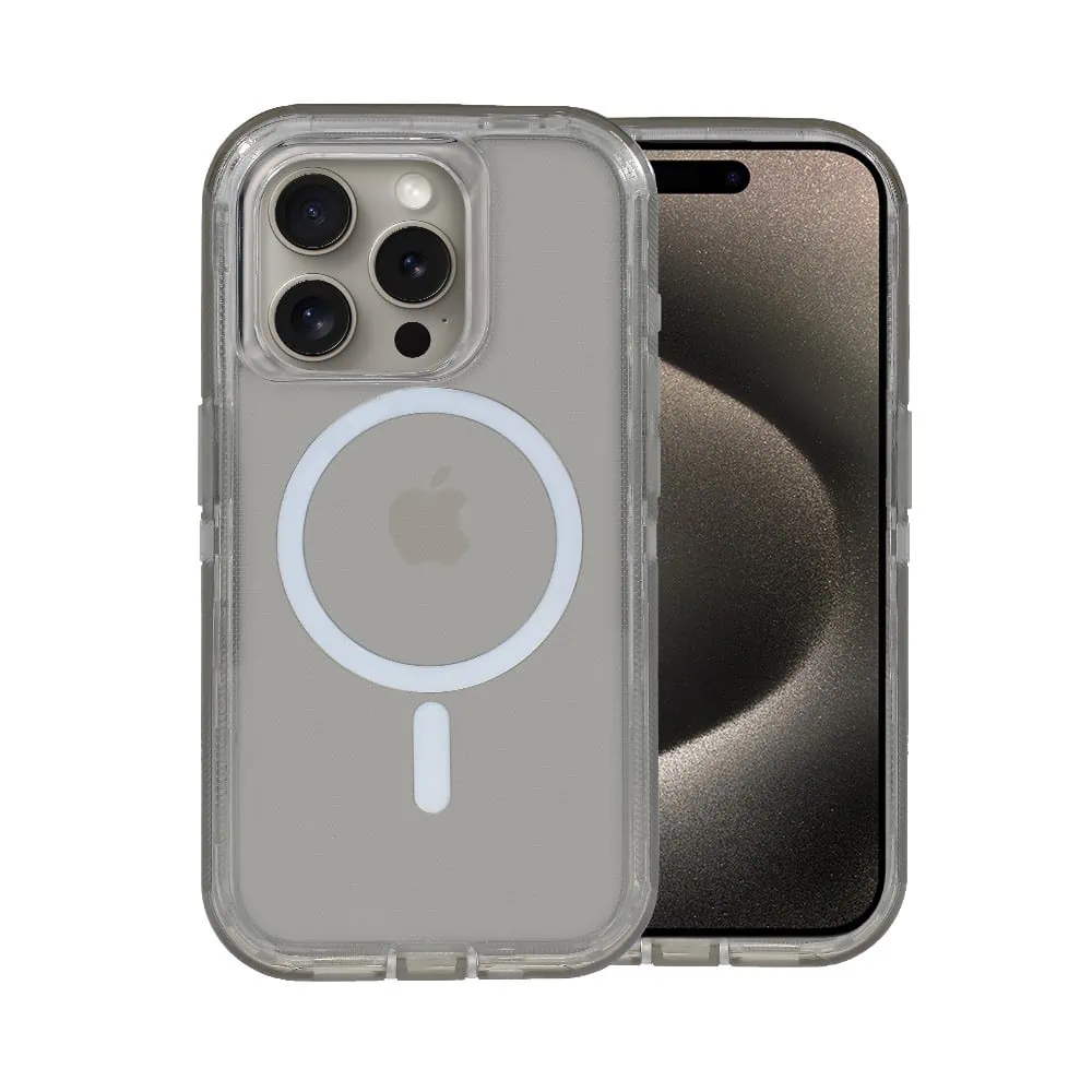 Etui do iPhone 15 Pro Crystal Armor Magsafe, Anti-Drop pancerne 3w1, szare