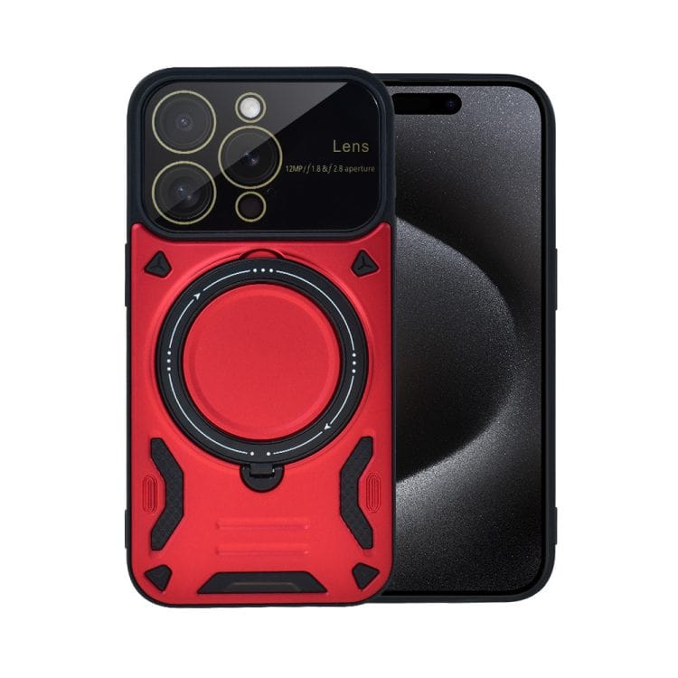 etui do iphone 15 pro magsafe camera beam stand pancerne, osłona kamery z podstawką, czerwone