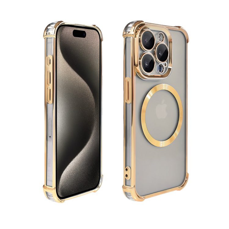 etui do iphone 15 pro magsafe luxury anti shock lens protect, złote