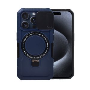 Etui do iphone, magsafe slide camera stand pancerne, osłona kamery z podstawką, granatowe