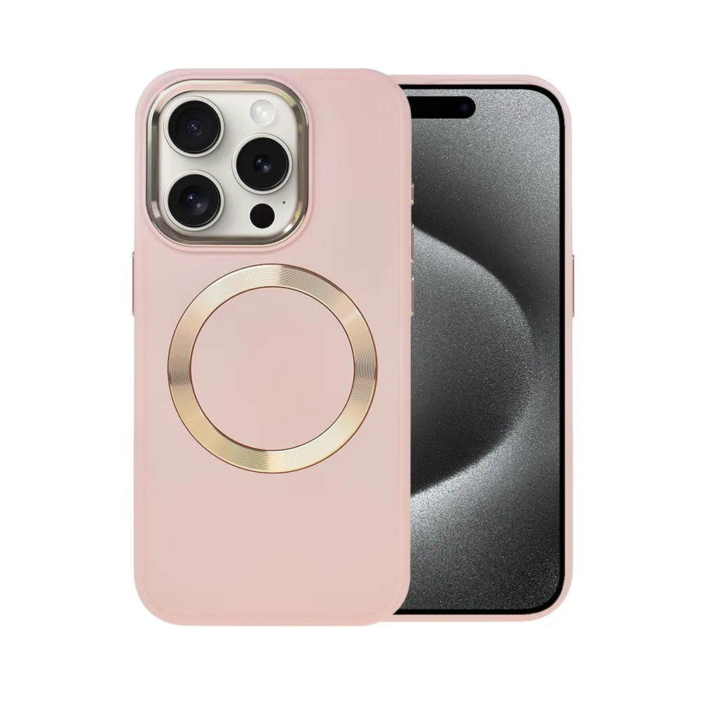 etui do iphone 15 pro max noble magsafe color, silikonowe, różowe