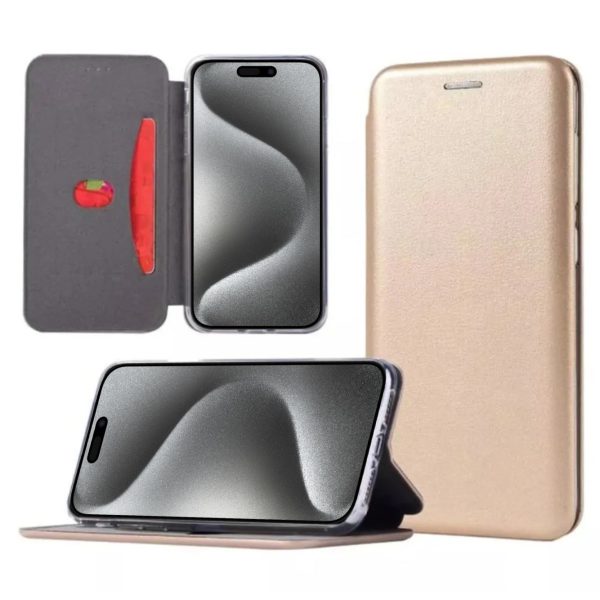 etui do iphone 15 pro max klasyczne z magnetyczną klapką, złote