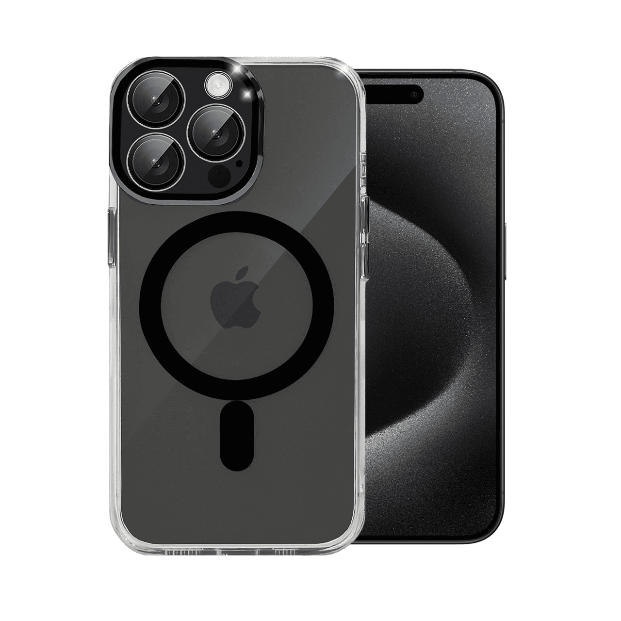 Etui do iPhone 15 Pro Max Simple Elegance z MagSafe, twardy przeźroczysty tył, hybrydowa ochrona kamery, czarne