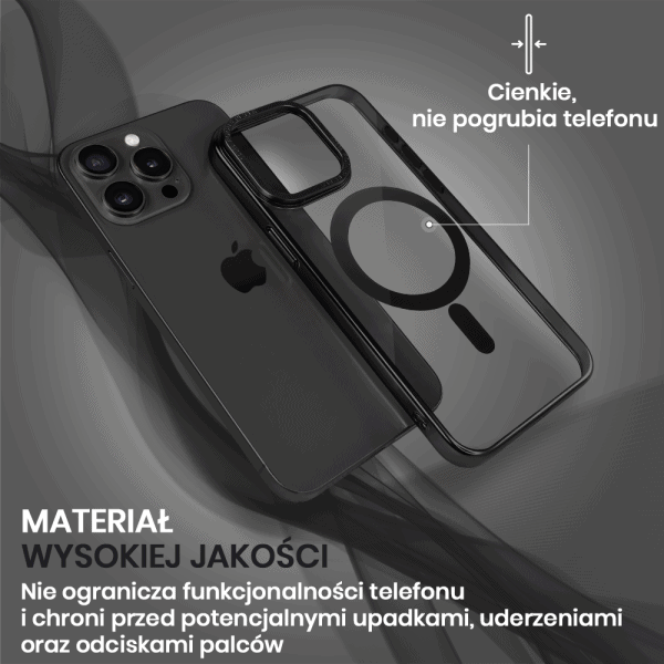 etui do iphone 15 pro skin shield, cienkie, twardy tył, titanium finish, czarne