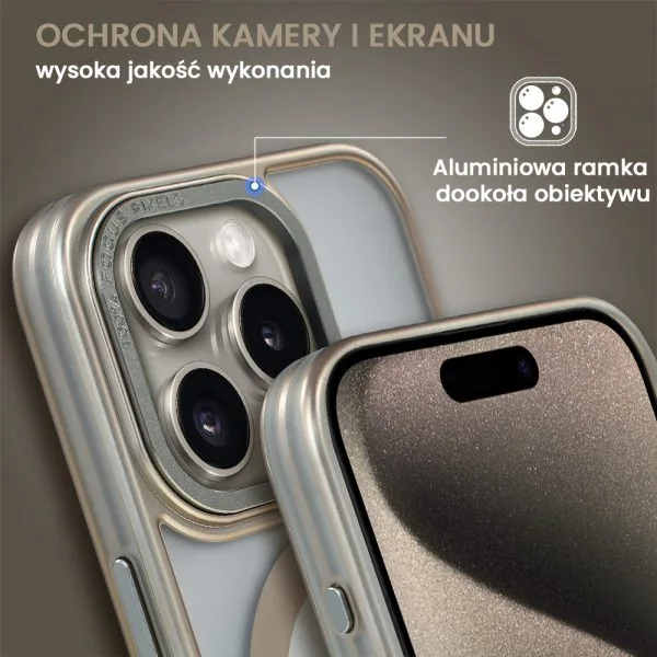 etui do iphone 15 pro cienkie, silikonowe, wzmocniona ramka, titanium finish, naturalnie tytanowe