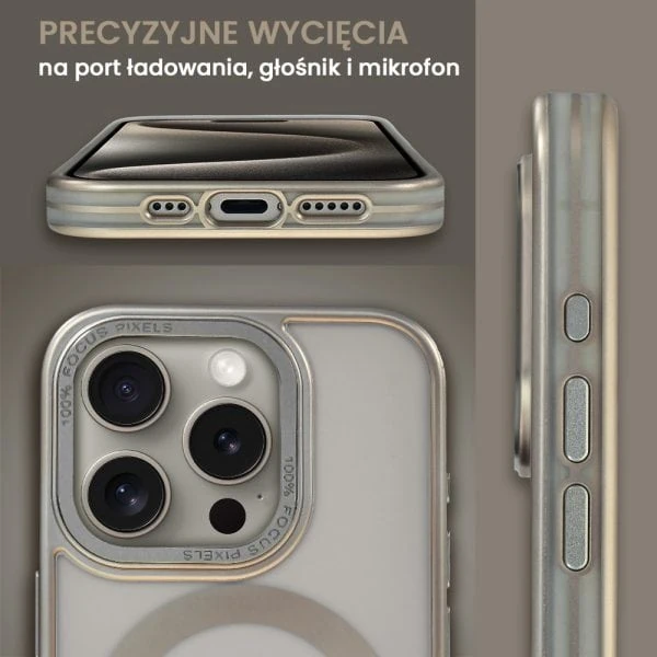 etui do iphone 15 pro cienkie, silikonowe, wzmocniona ramka, titanium finish, naturalnie tytanowe